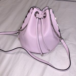 New Zara Mini Lilac Metallic Studded Drawstring Bucket Bag Purple purse women’s